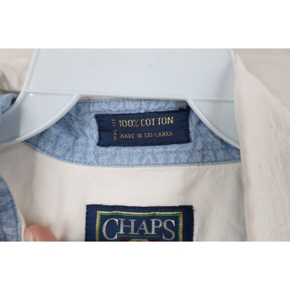 Vtg 90s Chaps Ralph Lauren Mens L Crest Short Sleeve Collared Button Down Shirt - Picture 8 of 12